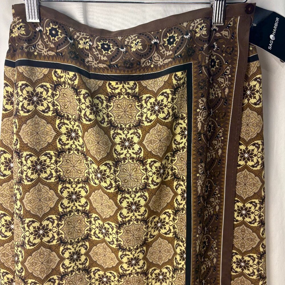 Sag Harbor Boho Midi Length Wrap Skirt Brown & Gold Pattern